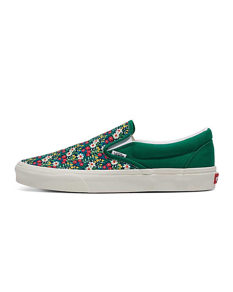 Vans Customs Library Green Floral Slip-On Shoe Women Slip On Shoes Green / Multicolor | UE1-4469