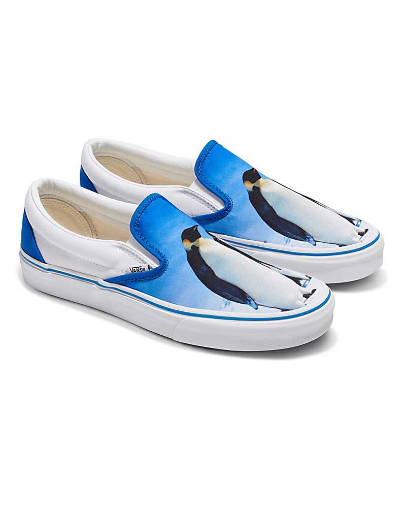 Vans Customs Library Penguin Slip-On Shoe Men Slip On Shoes White / Blue | ML1-9900