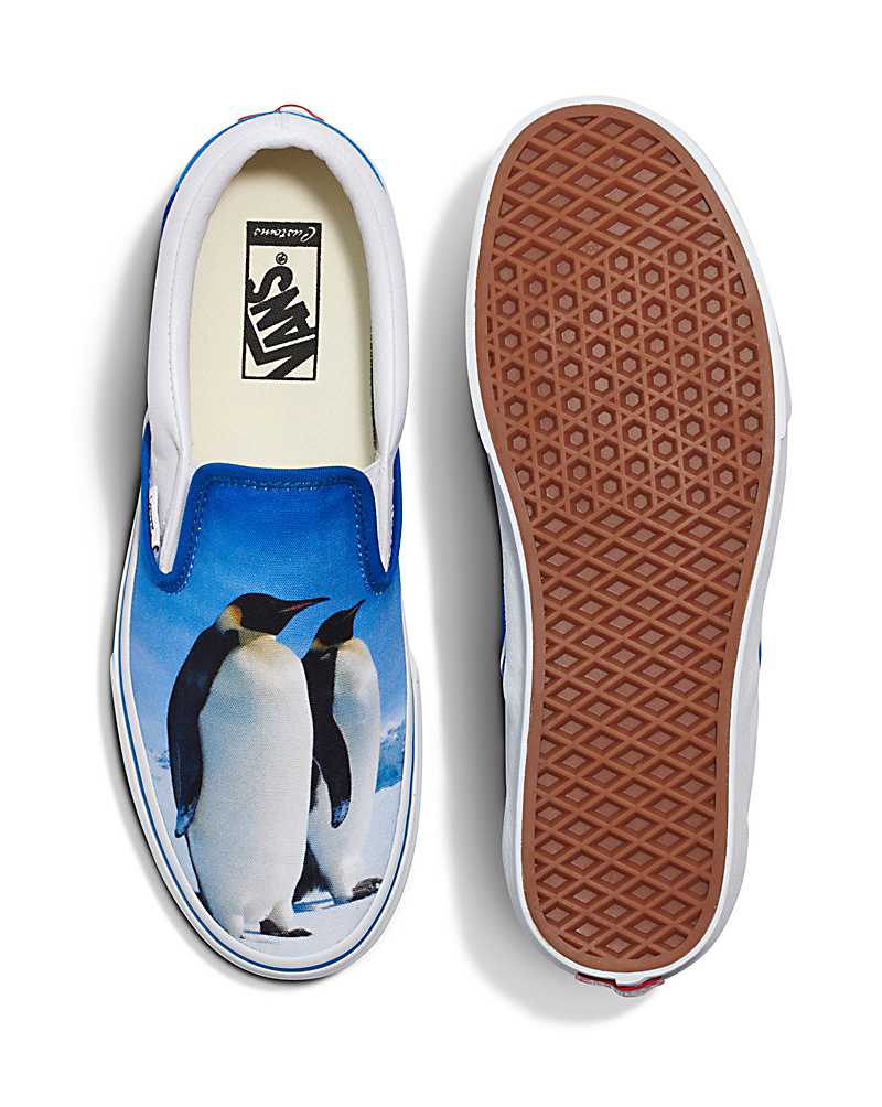 Vans Customs Library Penguin Slip-On Shoe Men Slip On Shoes White / Blue | ML1-9900