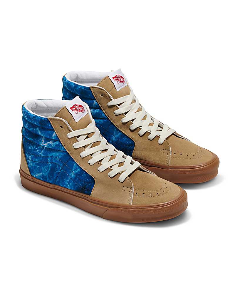 Vans Customs Library Water SK8-Hi Shoe Men High Top Sneakers Brown / Blue | NX1-5575