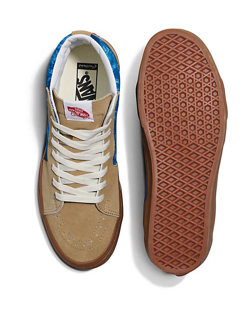 Vans Customs Library Water SK8-Hi Shoe Men High Top Sneakers Brown / Blue | NX1-5575