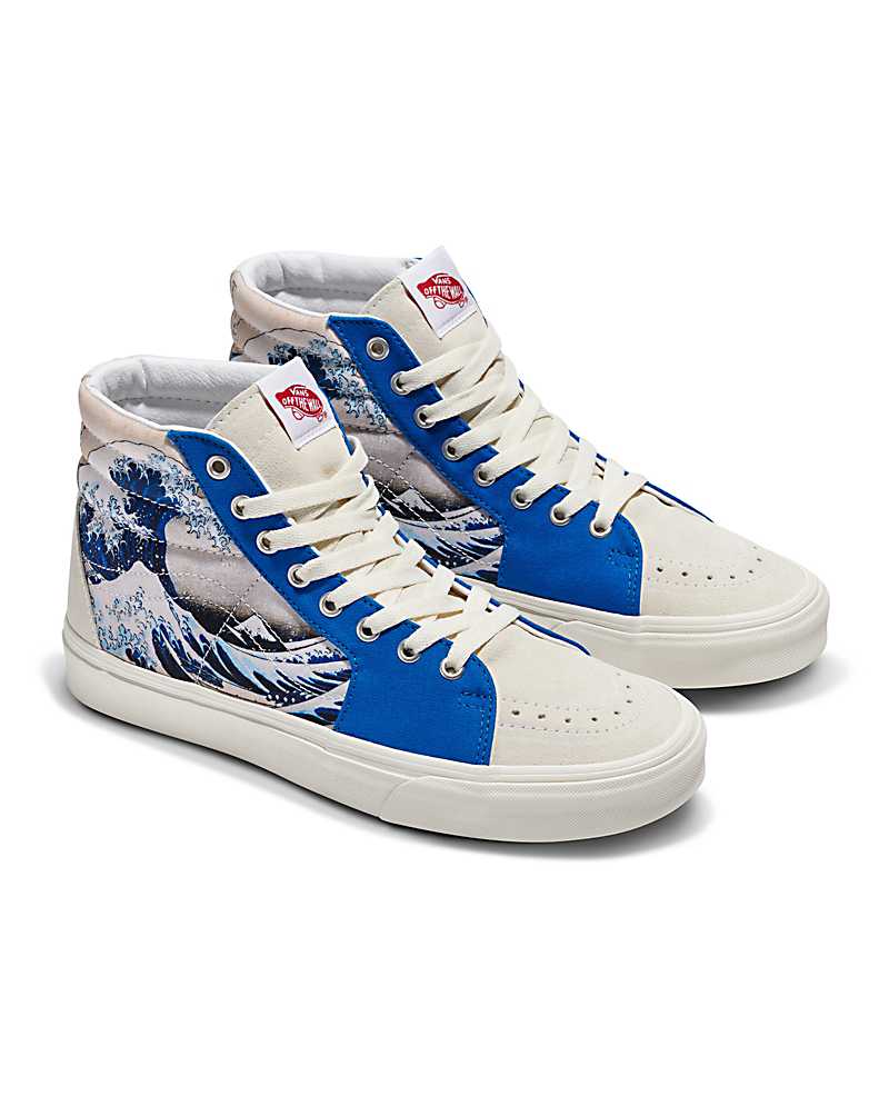 Vans Customs Library Wave SK8-Hi Shoe Men High Top Sneakers White / Blue | CE1-3390