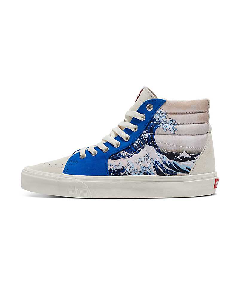 Vans Customs Library Wave SK8-Hi Shoe Men High Top Sneakers White / Blue | CE1-3390