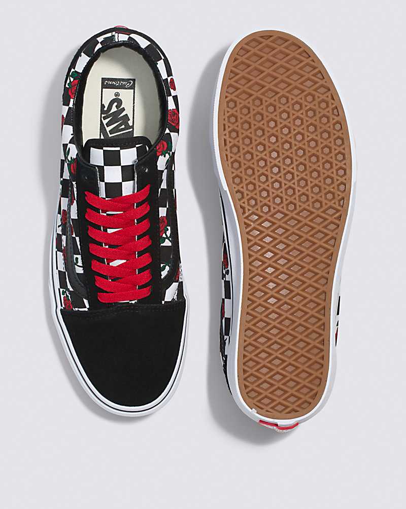 Vans Customs Roses Checkerboard Old Skool Women Sneakers White / Black / Red | JM1-9698