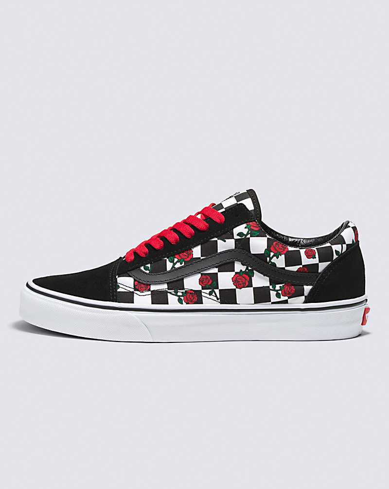 Vans Customs Roses Checkerboard Old Skool Women Sneakers White / Black / Red | JM1-9698