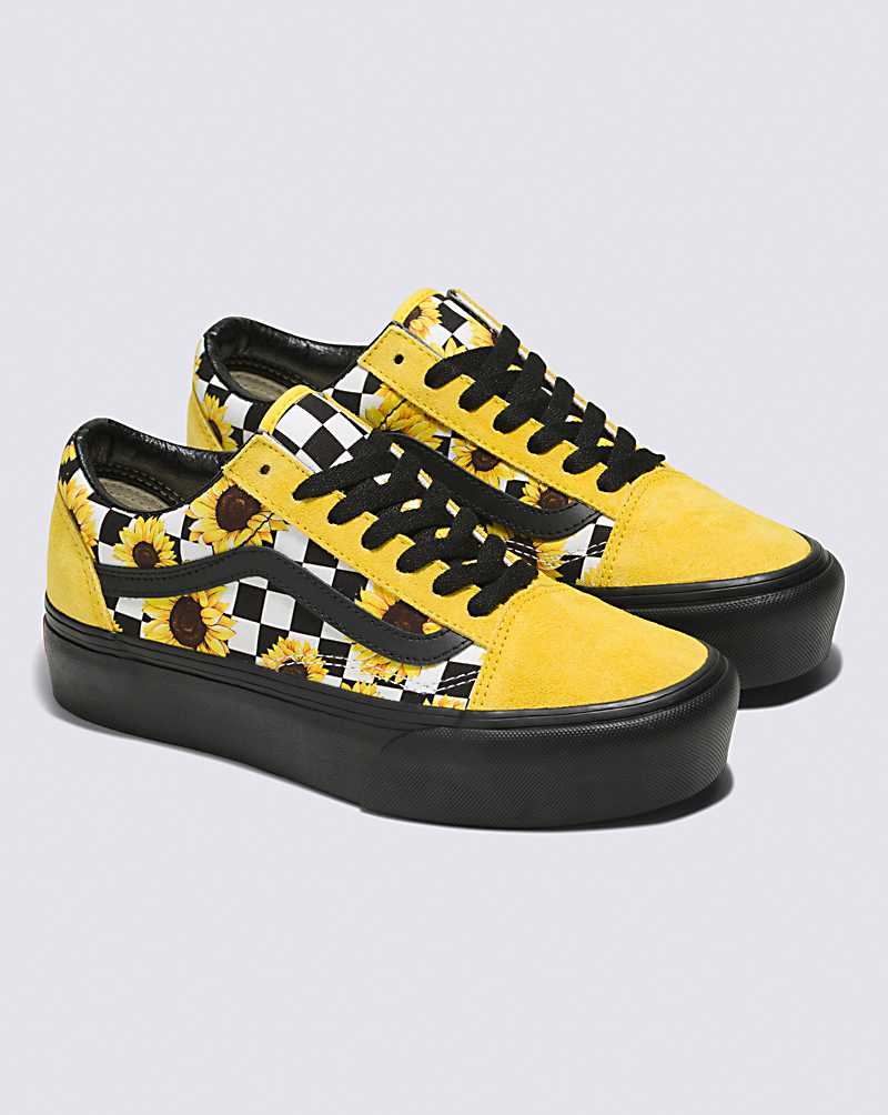 Vans Customs Sunflowers Old Skool Platform Men Platform Shoes Black / Yellow | SU1-1388