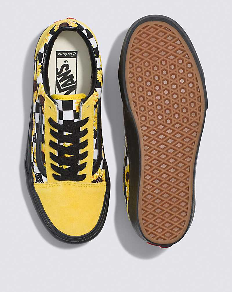 Vans Customs Sunflowers Old Skool Platform Men Platform Shoes Black / Yellow | SU1-1388