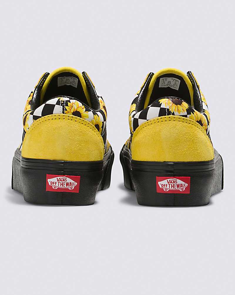 Vans Customs Sunflowers Old Skool Platform Men Platform Shoes Black / Yellow | SU1-1388