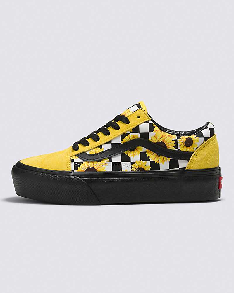 Vans Customs Sunflowers Old Skool Platform Men Platform Shoes Black / Yellow | SU1-1388