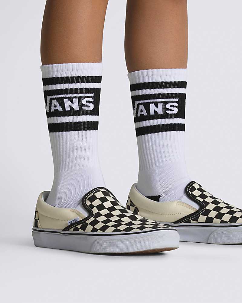 Vans Drop V Crew Kids' Socks White / Black | VU1-6786