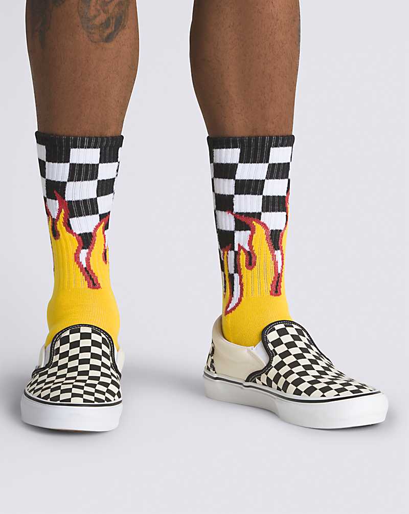 Vans Flame Check Crew Men Socks Black / White | RX1-8635