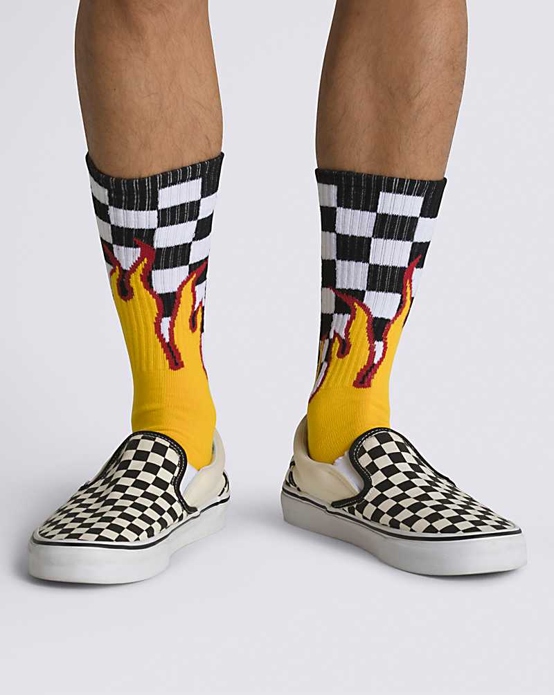 Vans Flame Check Crew Men Socks Black / White | FW1-4207