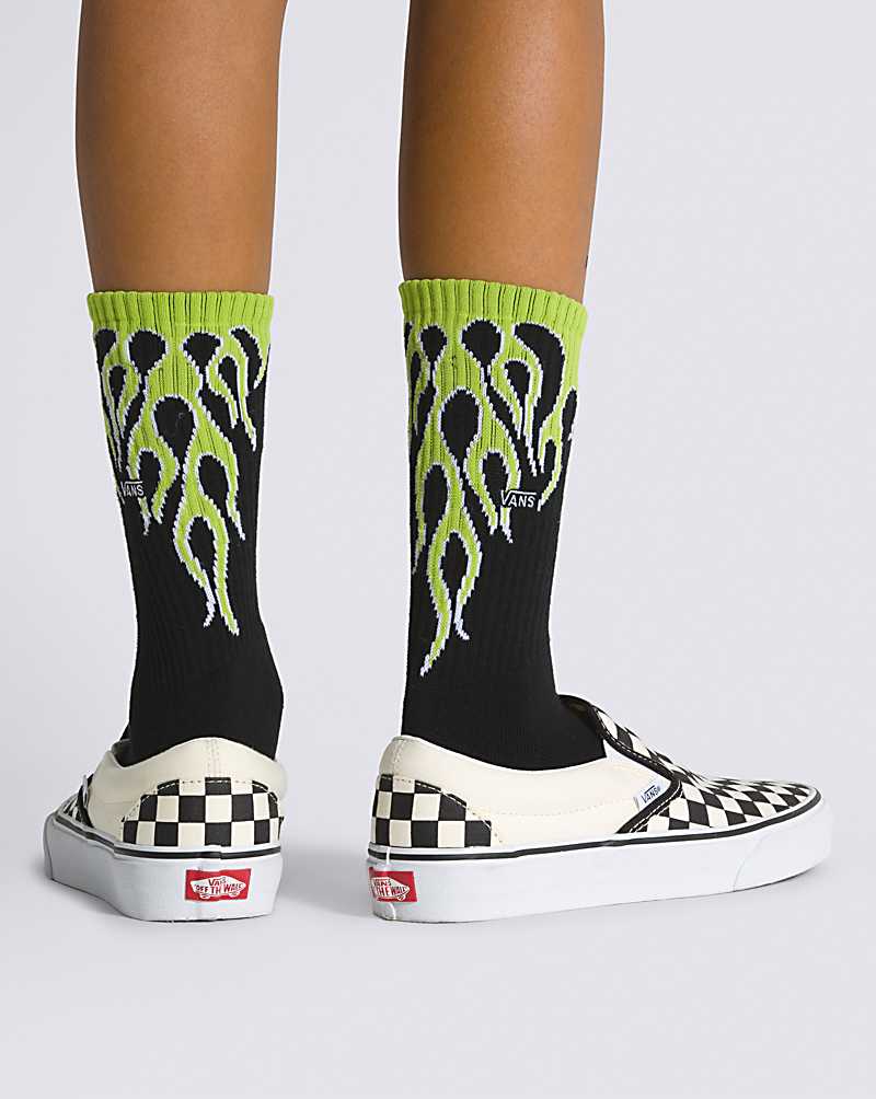 Vans Flaming Crew Kids' Socks Black / Lime Green | EX1-1316