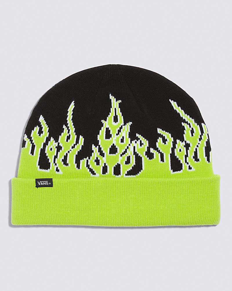 Vans Flaming Kids\' Beanie Black / Lime Green | OJ1-8670