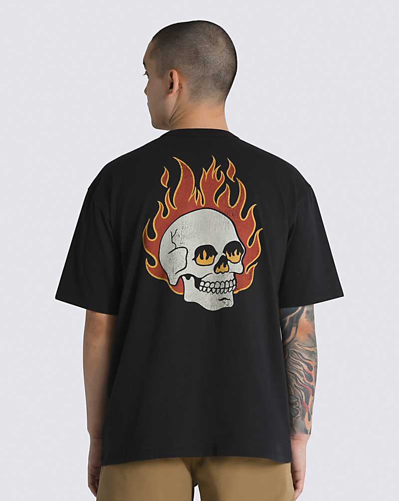 Vans Flaming Skull Washed Men T Shirts Black | UM1-2456