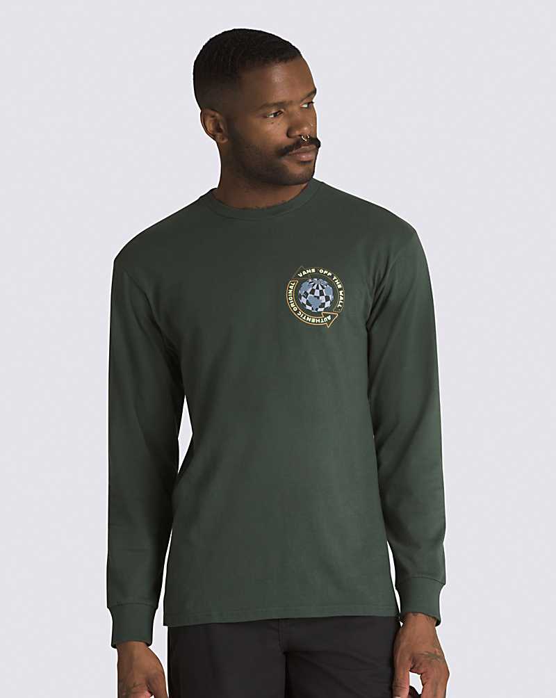 Vans Globe Circle Long Sleeve Men T Shirts Deep Green | UY1-2279