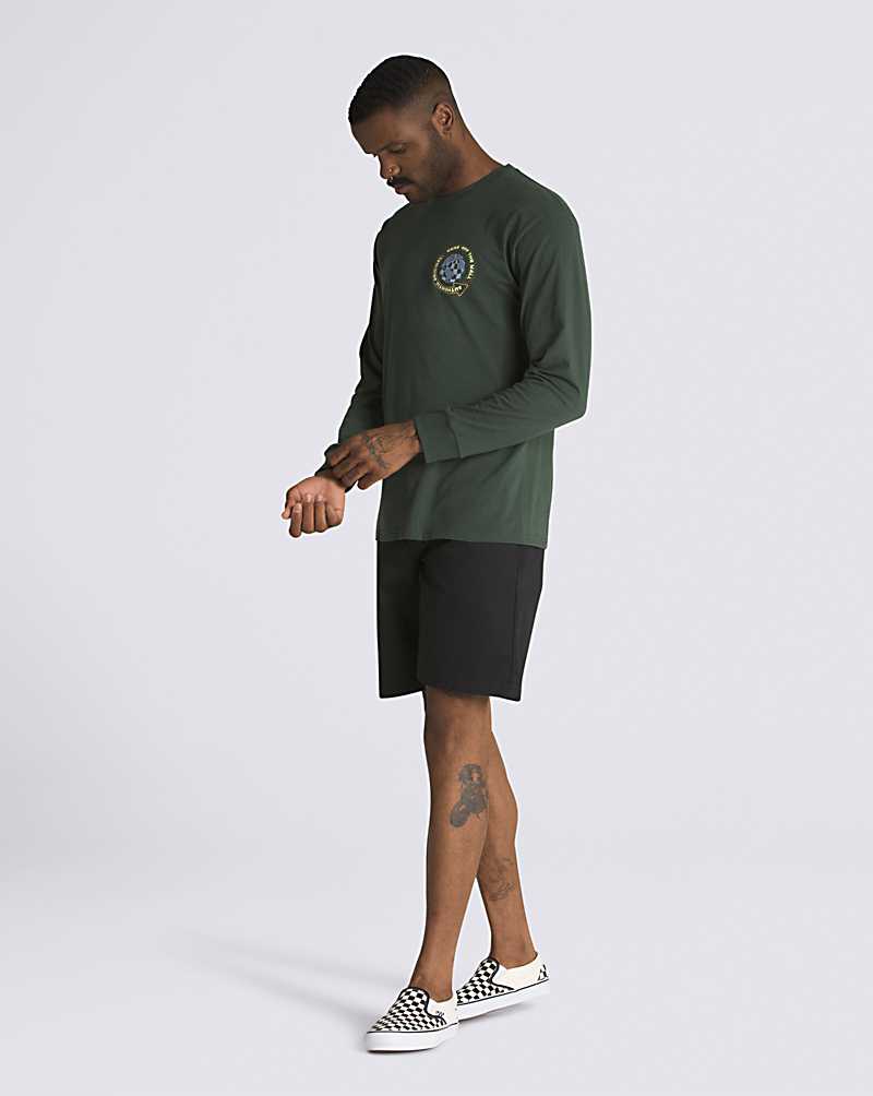 Vans Globe Circle Long Sleeve Men T Shirts Deep Green | UY1-2279