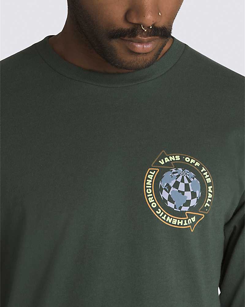 Vans Globe Circle Long Sleeve Men T Shirts Deep Green | UY1-2279