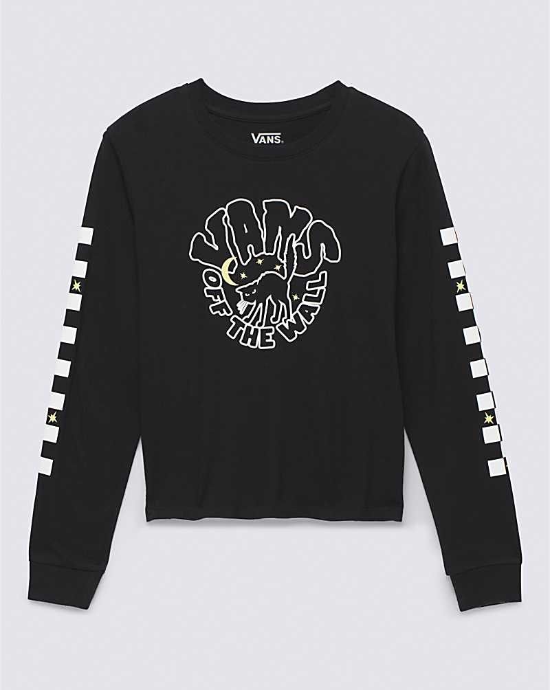 Vans Here Kitty Long Sleeve Kids' T Shirts Black | HE1-9627