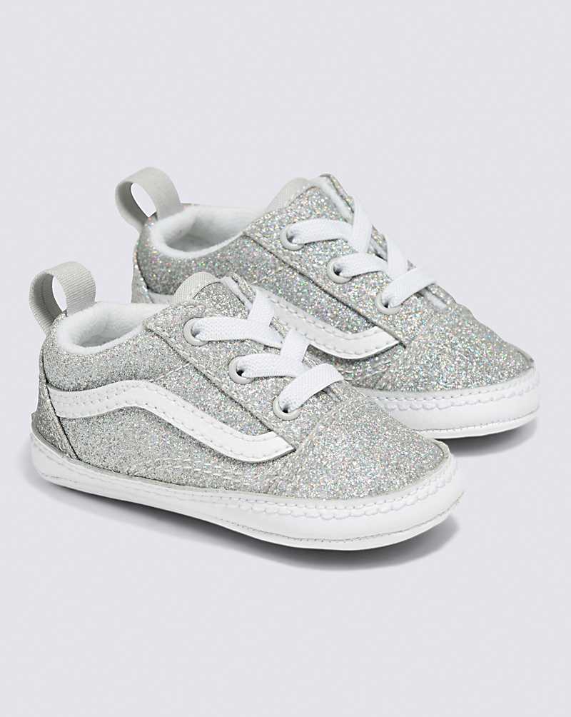 Vans Infant Old Skool Crib Glitter Shoe Kids' Sneakers Silver / White | LD1-6080