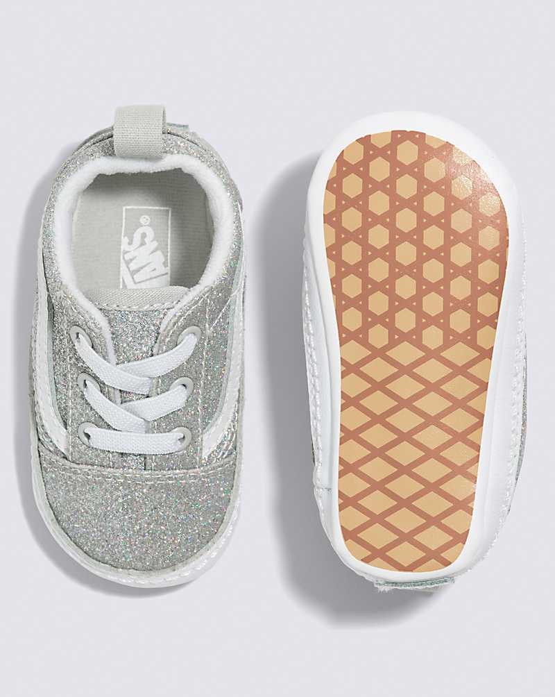 Vans Infant Old Skool Crib Glitter Shoe Kids' Sneakers Silver / White | LD1-6080