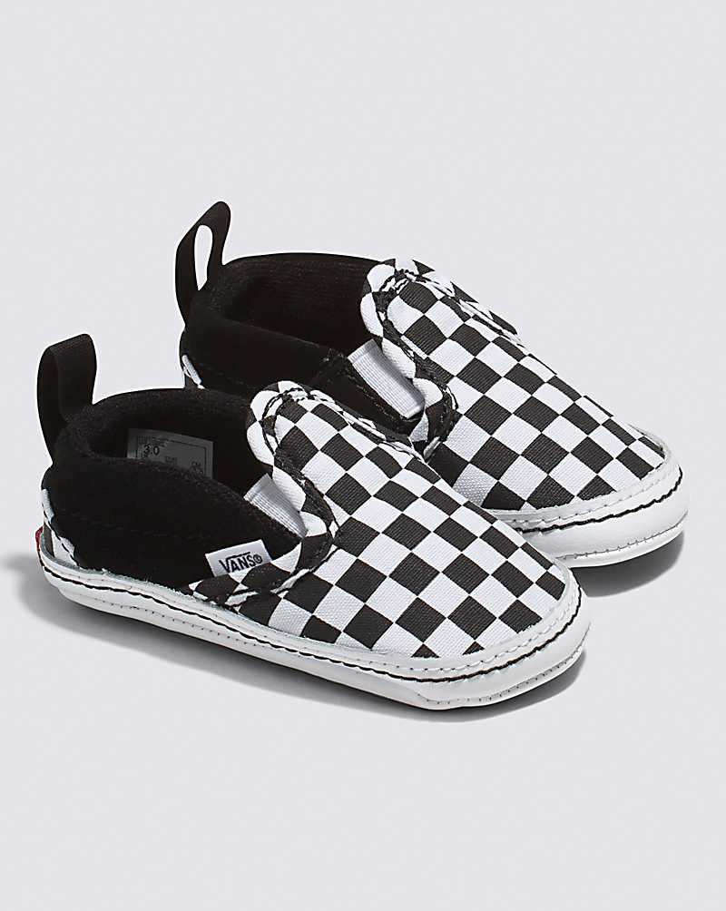 Vans Infant Slip-On V Crib Checker Shoe Kids' Slip On Shoes Black / White | EN1-8900