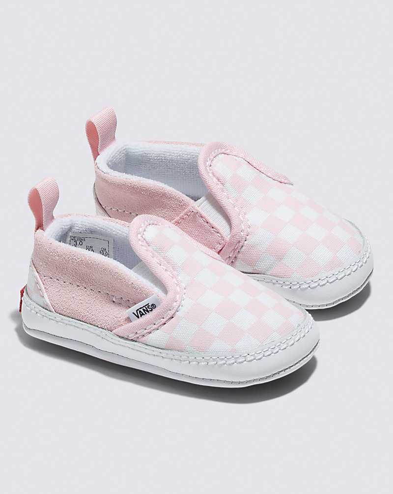 Vans Infant Slip-On V Crib Checkerboard Shoes Kids' Slip On Shoes White | OP1-5705