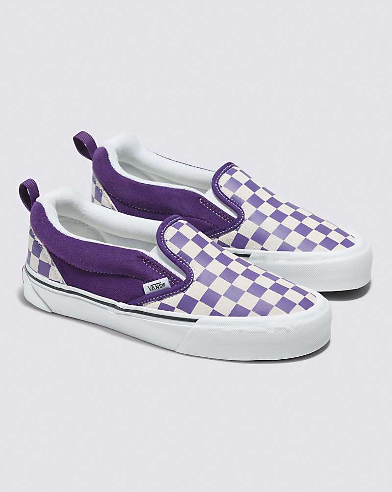 Vans Knu Slip Checkerboard Shoe Men Slip On Shoes Purple / White | TW1-3562