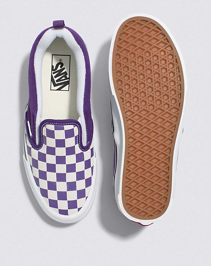 Vans Knu Slip Checkerboard Shoe Men Slip On Shoes Purple / White | TW1-3562