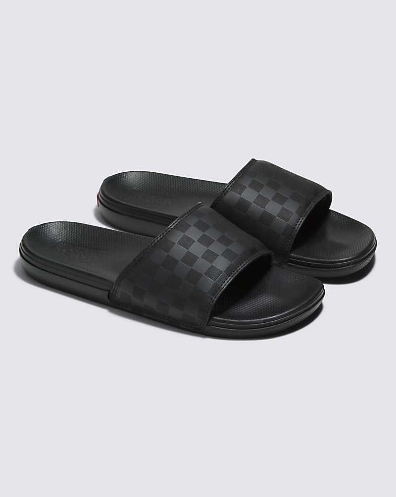 Vans La Costa Slide-On Checkerboard Sandals Women Slides Black / Black | XE1-2374