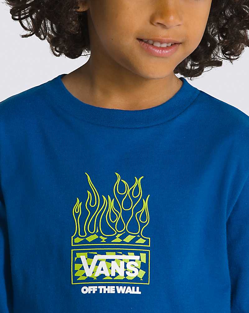 Vans Little Kids Neon Flames Long Sleeve Kids' T Shirts Blue | WE1-6547