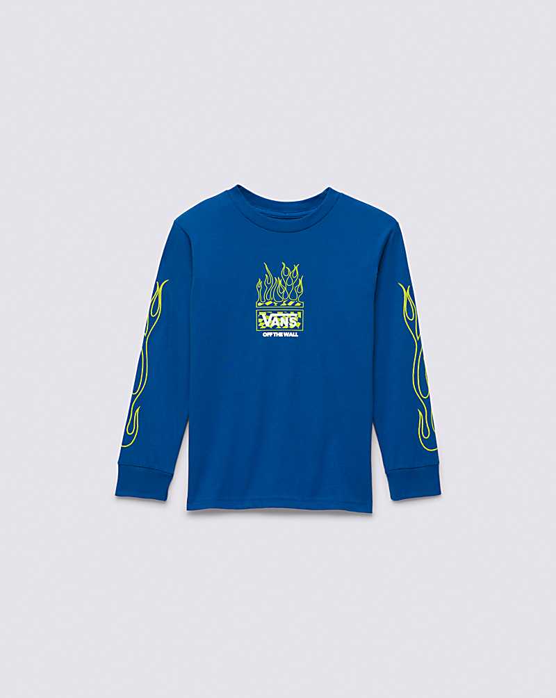 Vans Little Kids Neon Flames Long Sleeve Kids' T Shirts Blue | WE1-6547