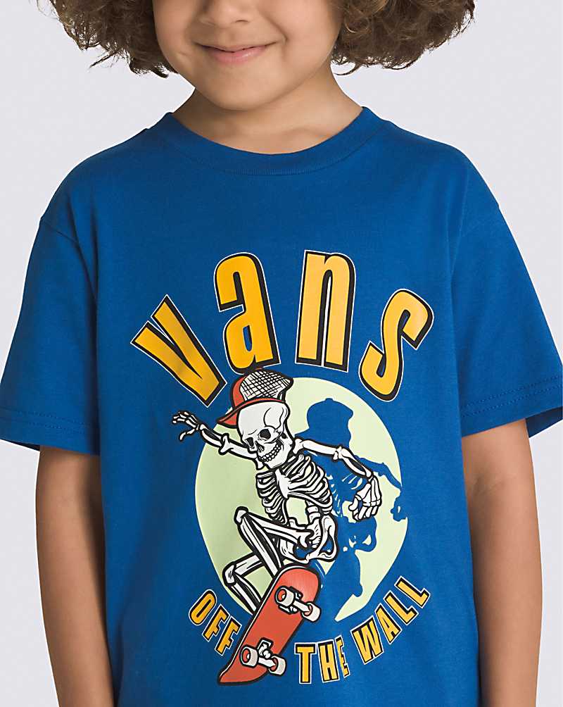 Vans Little Kids Spotlight Skeleton Kids' T Shirts Blue | XN1-9692