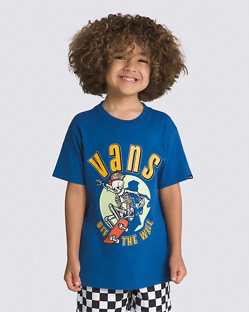 Vans Little Kids Spotlight Skeleton Kids\' T Shirts Blue | XN1-9692