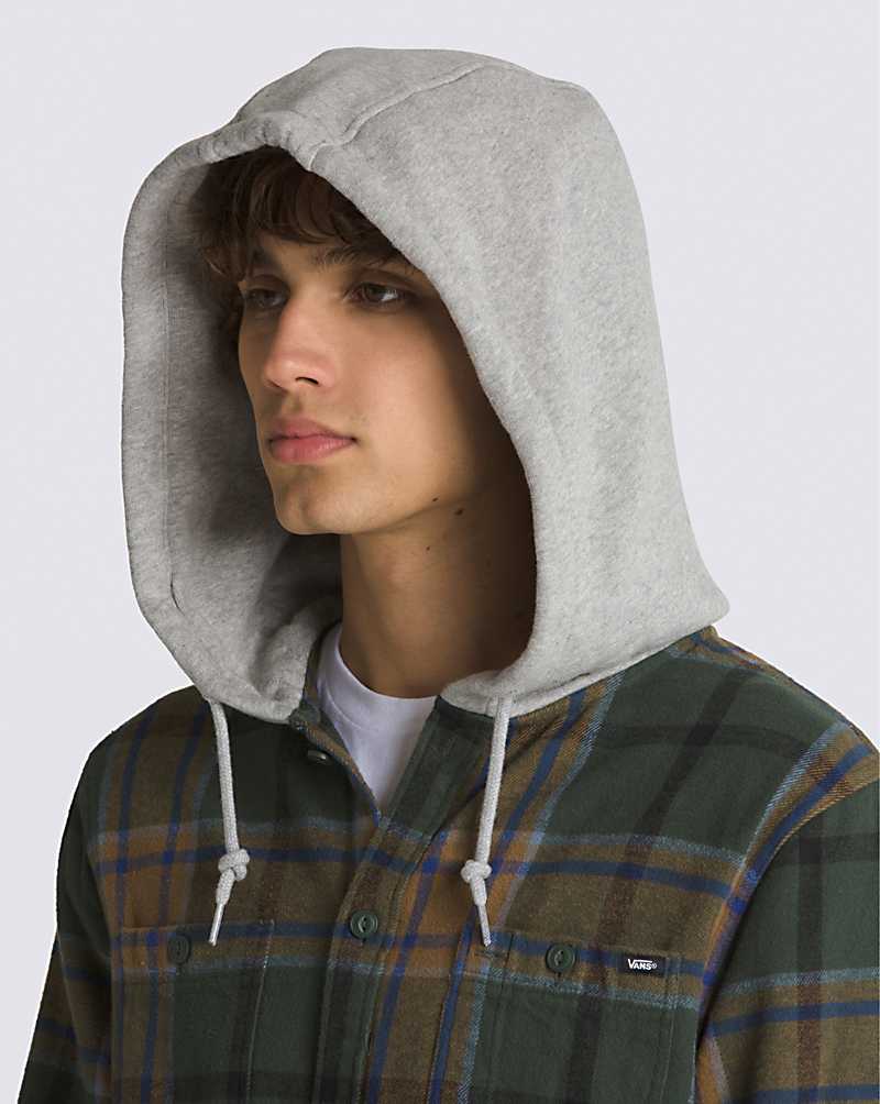 Vans Lopes Hooded Long Sleeve Flannel Men Shirts Deep Green / Olive | YS1-9241