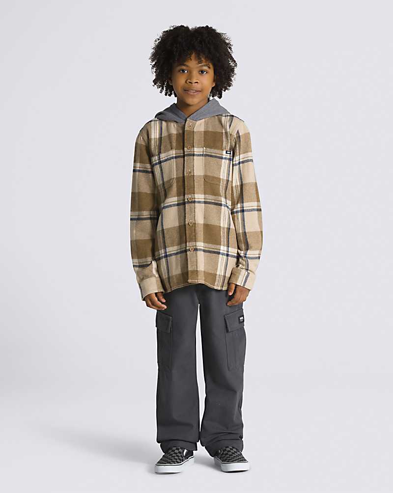 Vans Lopes Hooded Long Sleeve Kids' Shirts Khaki | GP1-7228