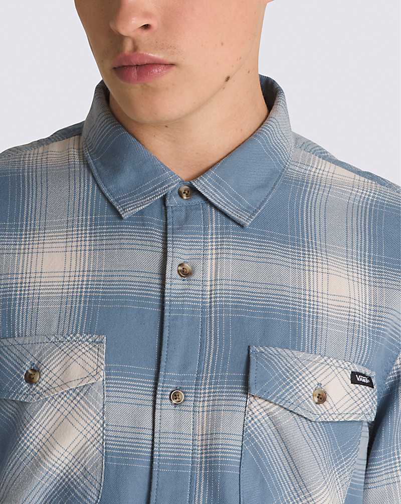 Vans Monterey Buttondown Long Sleeve Flannel Men Shirts Blue / Beige | PM1-2967