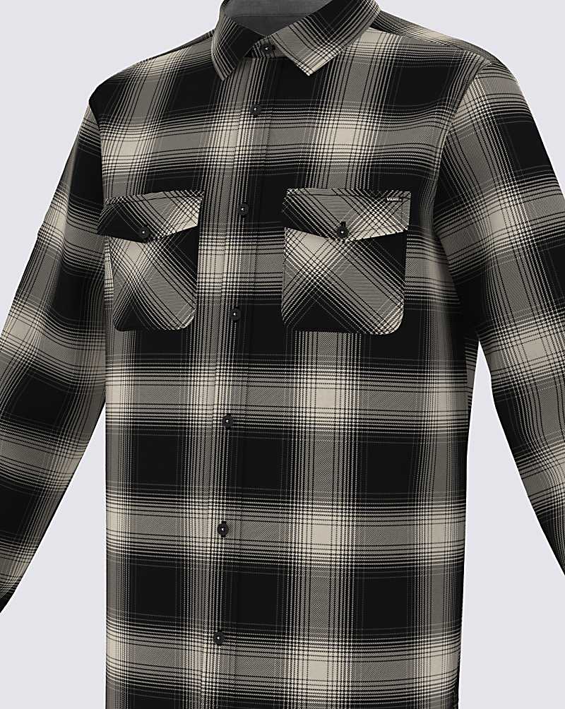 Vans Monterey Flannel Long Sleeve Buttondown Men Shirts Black / Beige | OV1-6436