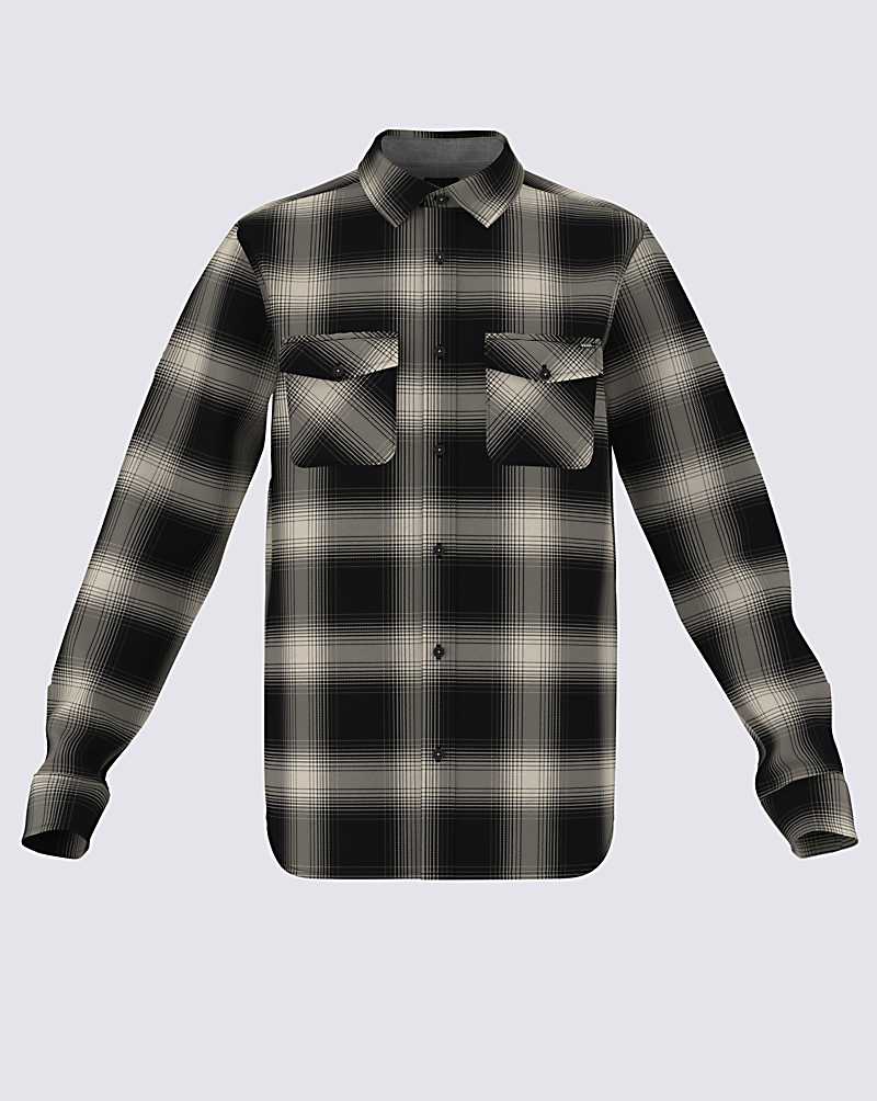 Vans Monterey Flannel Long Sleeve Buttondown Men Shirts Black / Beige | OV1-6436