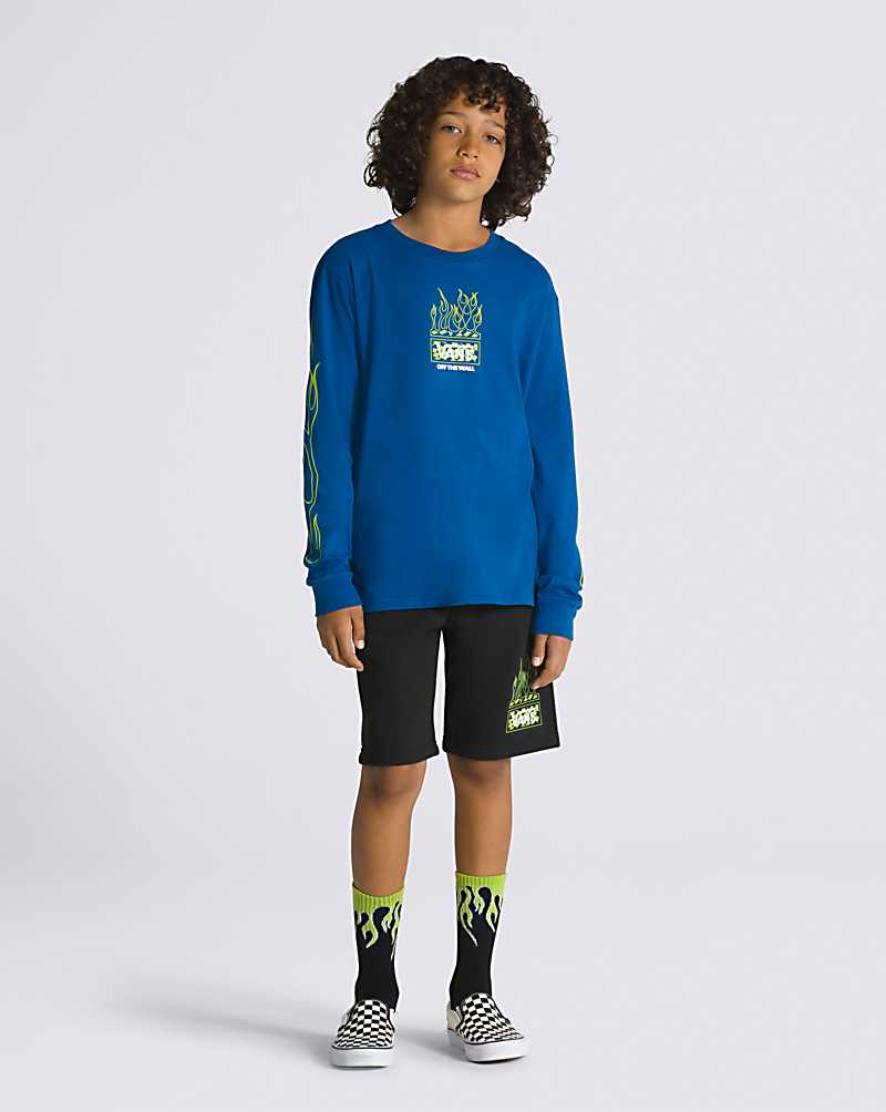 Vans Neon Flames Long Sleeve Kids' T Shirts Blue | RC1-0307