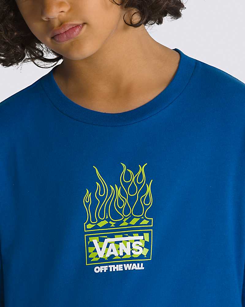 Vans Neon Flames Long Sleeve Kids' T Shirts Blue | RC1-0307