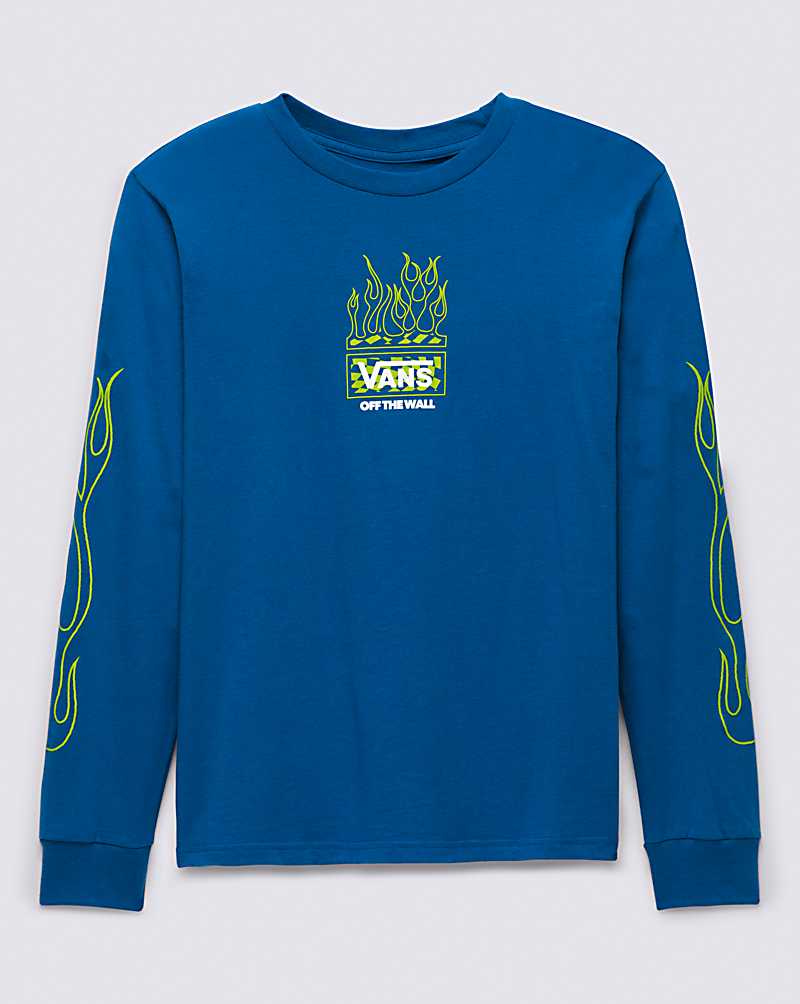 Vans Neon Flames Long Sleeve Kids' T Shirts Blue | RC1-0307