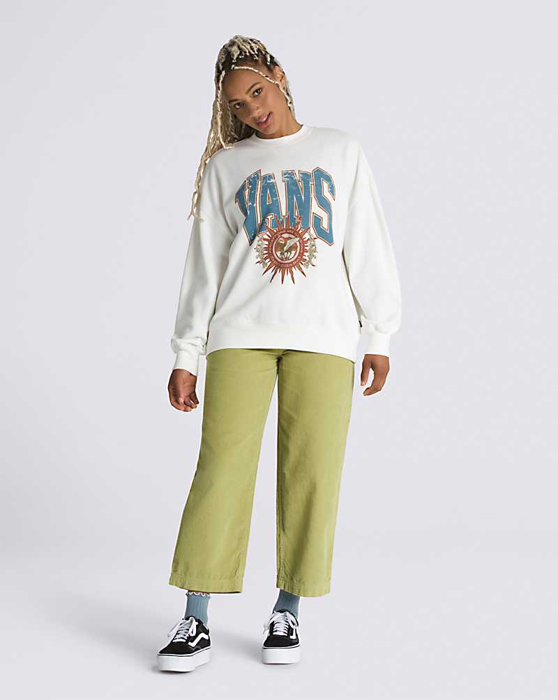 Vans Night Crest Slouchy Crew Women Sweatshirts White | DN1-0744