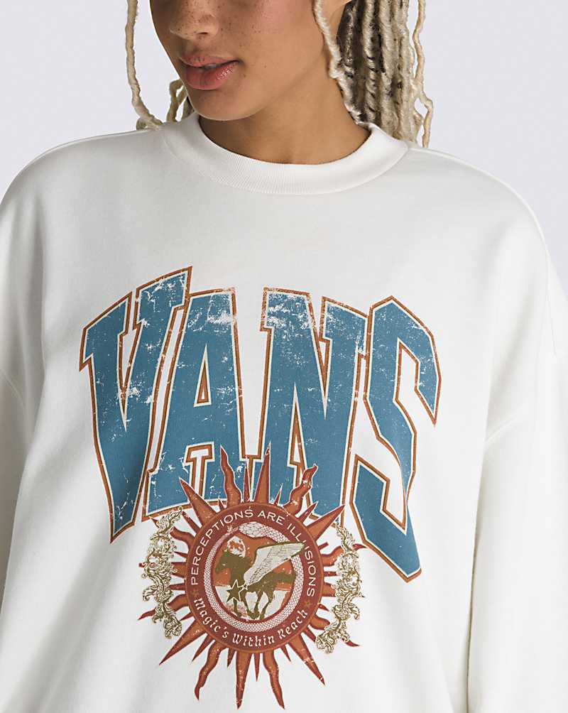 Vans Night Crest Slouchy Crew Women Sweatshirts White | DN1-0744