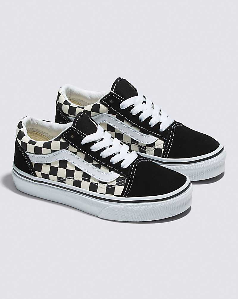 Vans Old Skool Primary Check Shoes Kids' Sneakers Black / White | GJ1-4870