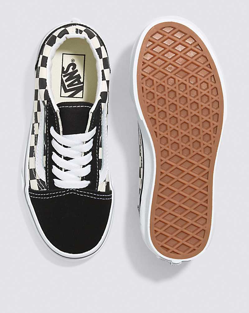 Vans Old Skool Primary Check Shoes Kids' Sneakers Black / White | GJ1-4870