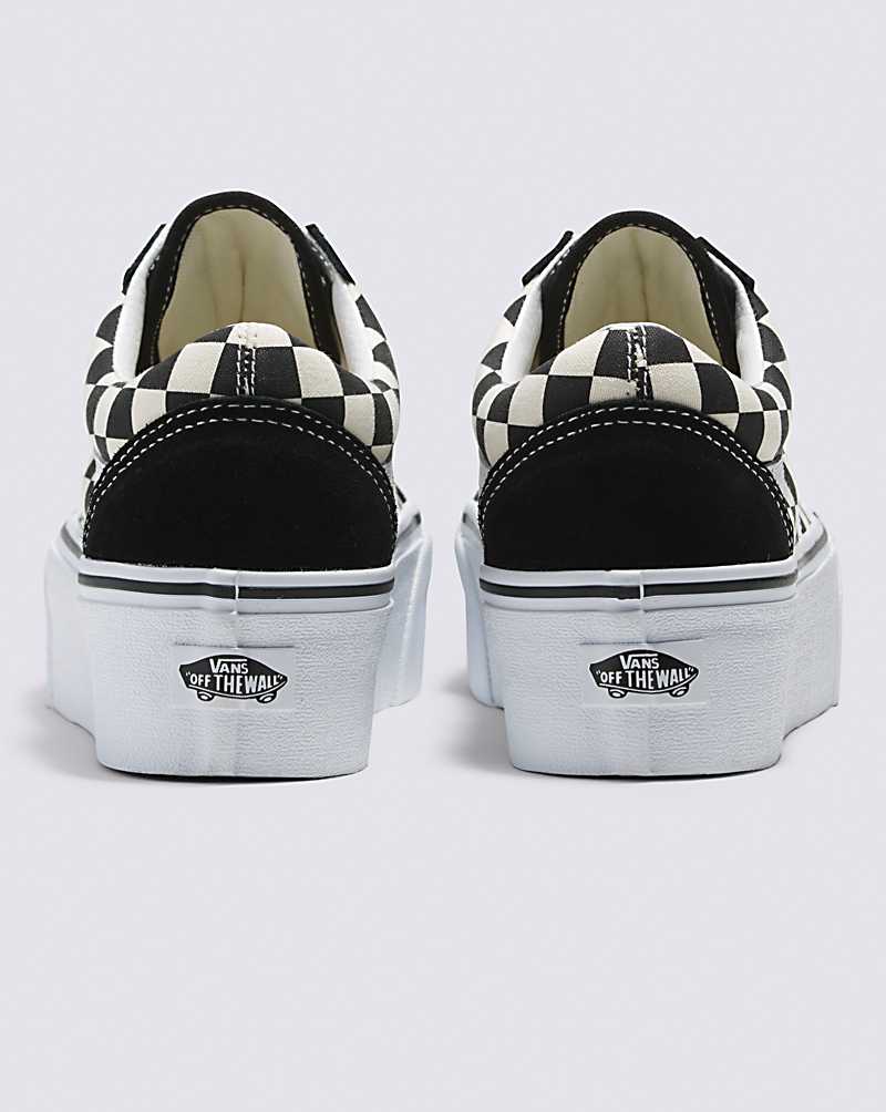 Vans Old Skool Stackform Checkerboard Shoe Women Platform Shoes Black / White | MD1-5972