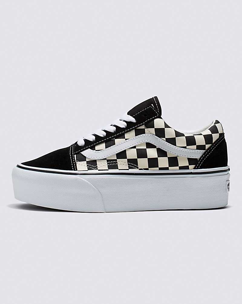 Vans Old Skool Stackform Checkerboard Shoe Women Platform Shoes Black / White | MD1-5972