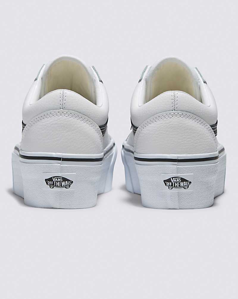 Vans Old Skool Stackform Leather Shoe Women Platform Shoes White / Black | AQ1-1643