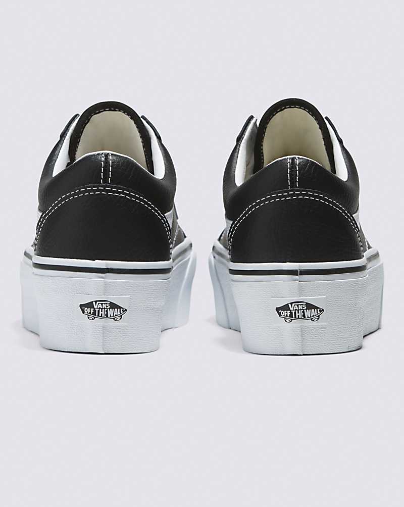 Vans Old Skool Stackform Leather Shoe Women Platform Shoes Black / White | AZ1-5007